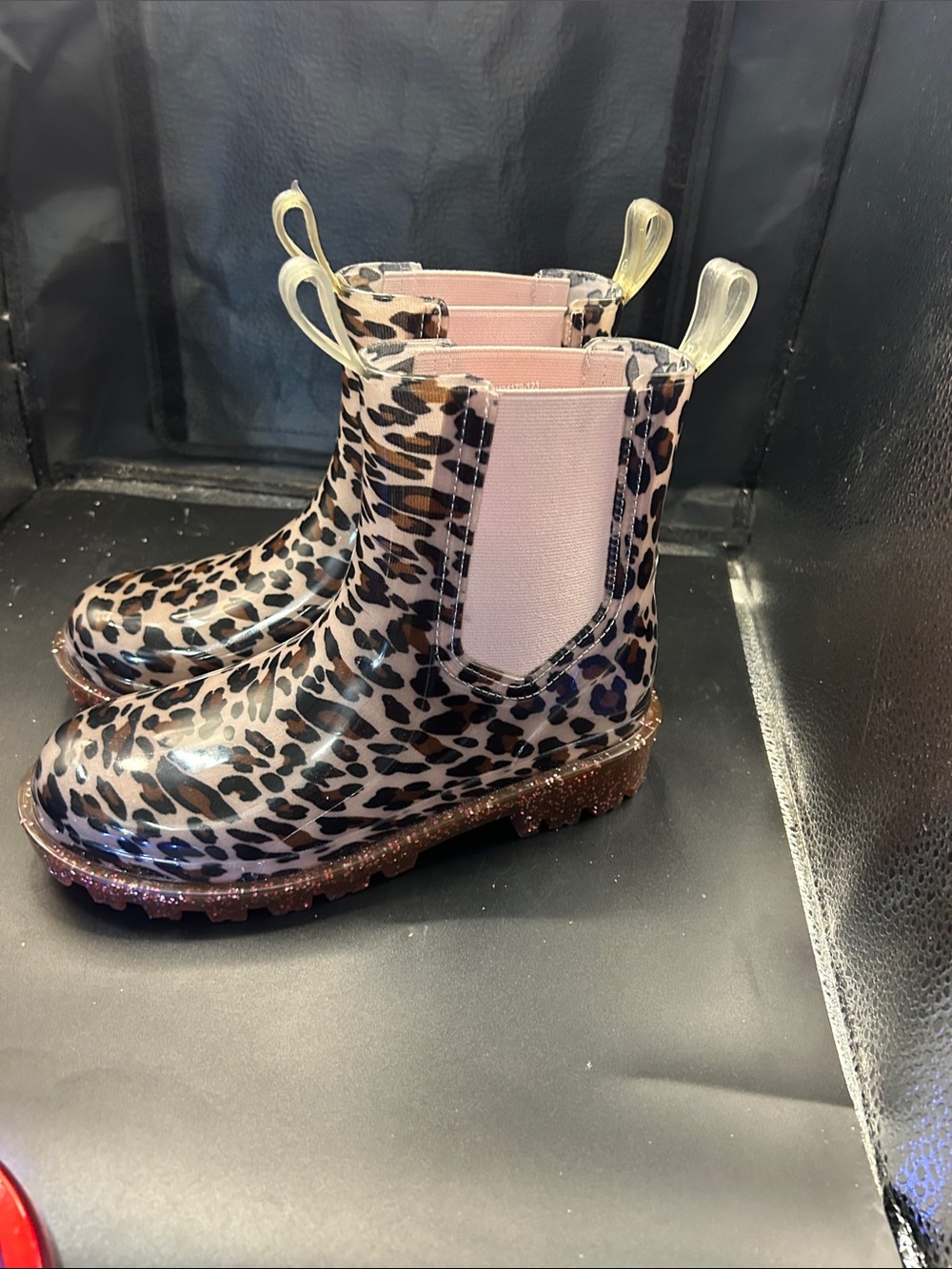 Kids Leopard Print Waterproof Chelsea Rain Boots with Pink Accents